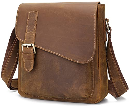Augus Men's Leather Messenger Bag Shoulder Crossbody Backpack Bags Purse for Women Vintage Anti-Theft Waterproof Casual for Travel Work (Brown)