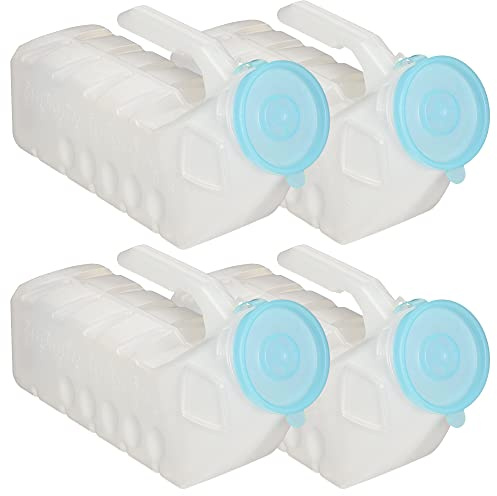 MedVance- Urinals for Men 1000ml with Glow in The Dark Spill Proof Pop Cap Lid, Plastic Pee Bottles for Men, Male Urinals, Pee Container Men, Portable Urinal for Car, Elderly & Incontinence (4 Pack)