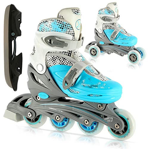 Nils Extreme Patins à roulettes NH18332 - 4 en 1 - Patins à glace pour enfants - Rollerblades Enfants - Patins à roulettes pour enfants - Patins à glace pour enfants - Patins à roulettes 35-38 - Bleu