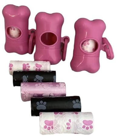 Sacs à biscuits pour chiens avec distributeur et clip pour laisse, lot de 105 sacs hygiéniques pour chiens avec distributeurs et clips, sacs pour dénominations Canine. (Rose)