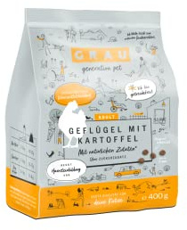 GRAU – das Original – Trockenfutter für Katzen - Geflügel mit Kartoffel, 1er Pack (1 x 400 g), getreidefrei, für Erwachsene Katzen