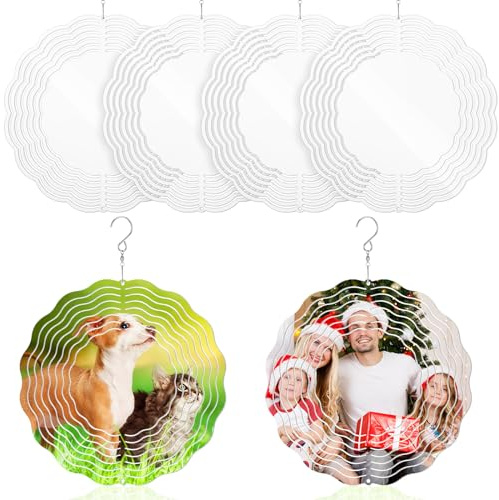 Weysat 6 Pack Sublimation Wind Spinner Blanks 3D Aluminum Wind Spinners Hanging Spinners DIY Crafts Ornaments for Indoor Outdoor Garden Yard Window Porch Front Door Decoration (8 Inch)