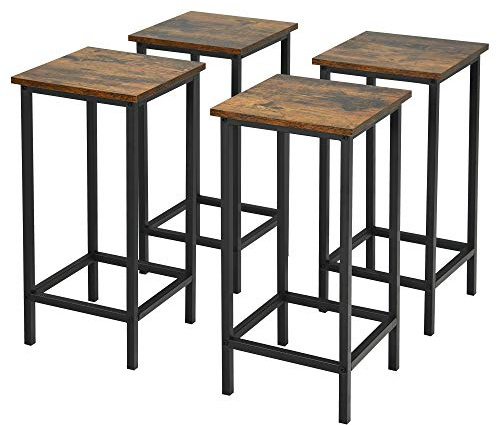 GIANTEX Set di 4 Sgabelli Quadrati da Bar, Design Industriale con Sedie, Poggiapiedi, di Telaio in Ferro, per Cucina/Bistrot/Caffè, Portata di 150KG, 30x30x72cm