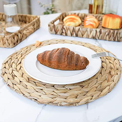 E&W Natural Water Hyacinth Placemats, Round Woven Tablemats - 35cm (Pack of 6)