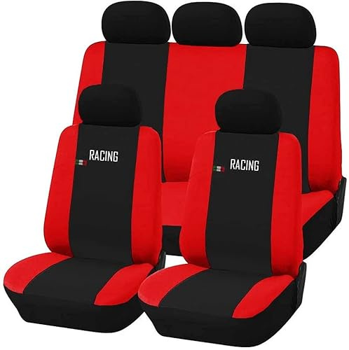 Susy Shop Universelle Autositzbezüge Made in Italy – Racing – Rücksitzlehne mit 2 Reißverschlüssen – kompatibel mit Airbags (Schwarz/Rot AP)