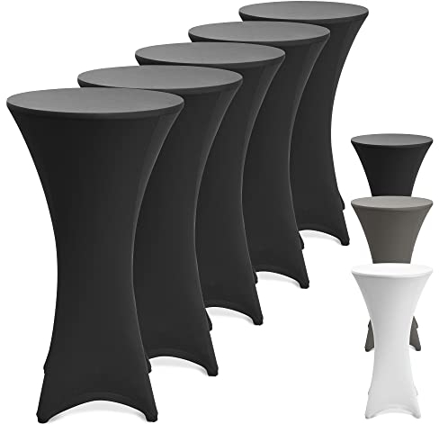 Beautissu 5er Set Stretch Stehtisch Husse Schwarz Ø 70-75 cm Stella – Verstärkung im Fußbereich & 40°C waschbar, rutschfest & bügelfreie Husse für Stehtisch & Bistrotisch als Tisch-Überzug