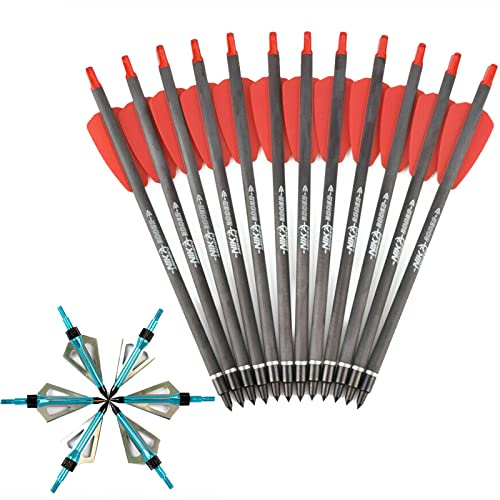 ELONG OUTDOOR 12 Stück 7,5 Carbon Armbrust Bolzen für Armbrust Adder Cobra System Bogenschießen Pfeile, with 12 Stück Bogenschießen Jagd Jagdspitzen 100 Korn Aluminium Pfeilspitzen
