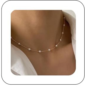 Yienate Gargantilla De Oro Boho Con Perlas - Cadena Pequeña Por Satélite, Collar De Perlas Artificiales Barrocas, Joyería De Declaración Para Mujeres