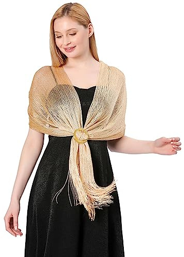 LumiSyne Femme Châles Et Écharpes Métalliques Scintillants Avec Boucle Étincelants Couleur Unie Glands Foulard Longue Léger Elégante Etole Pour Robe De Soirée Cérémonies Parties Fêtes Mariage Mariée