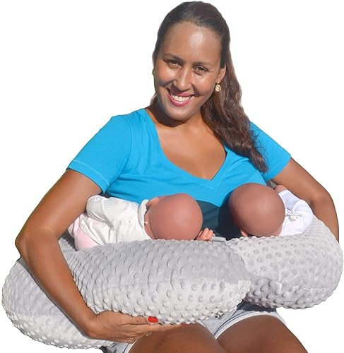 Traumreiter Zwillingskissen Stillkissen Grau für Zwillinge I Stillkissen Zwillinge Zwillingsstillkissen I Baby Ausstattung Stillen Kissen Twin Pillow, Mit Lumbar Support + Anschnallgurt