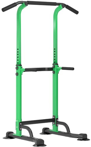 DlandHome Römischer Stuhl, Krafttraining, verstellbar, Dips, Klimmzugstange, Fuß, Klimmzugstange, Tower, Klimmzugstation, Dips, Armlehnen, Fitness, Grün/Schwarz