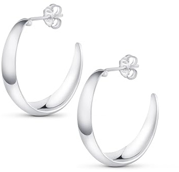 Amberta Kvinnor 925 Sterling Silver Kraftiga Creoler: Tjocka Öppna Creoler Silver 20 mm