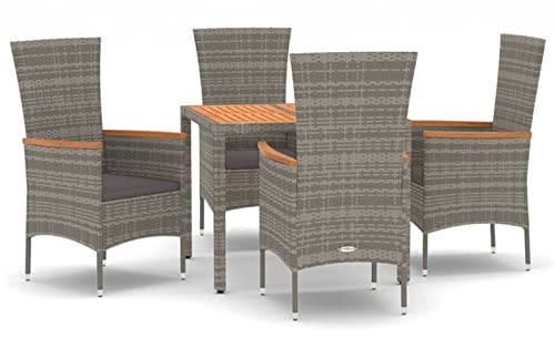 Gecheer 5-TLG. Garten-Essgruppe Poly Rattan Gartengruppe Gartenmöbel Gartengarnitur Terrasse Sitzgruppe, 4X Stuhl + Tisch