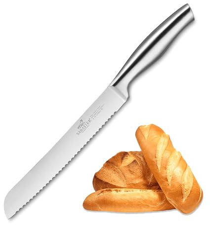 Sabatier - Couteau à Pain ORYS - 20 cm - Lame et Manche en Inox | Conçu pour Trancher Facilement Pains, Baguettes et Viennoiseries sans écraser la Mie