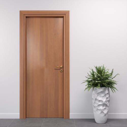 Porte Italiane, Porta Interna a Battente in Laminato High Density, Telaio in Legno e Coprifili Waterproof, con Serratura e Maniglia Hoppe Silver, 80x210 cm con Apertura DX, Colore Noce Naturale