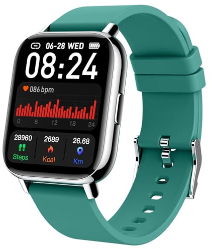 Jugeman Smartwatch Damen Herren, 2024 Fitness Tracker Uhr, Fitnessuhr IP68 Wasserdicht Smart Watch mit Fitnessuhr mit Schrittzähler, Herzfrequenzmonitor Schlafmonitor Sportuhr für iOS Android Grün