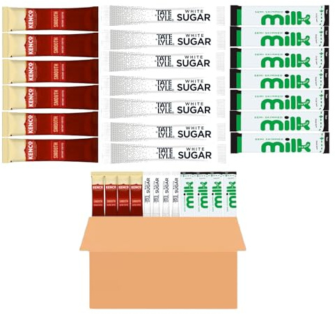 75 All-in-One Coffee Bundle - Rich Instant Coffee Sachets, Lakeland UHT Semi Skimmed Milk Sticks, Tate & Lyle White Sugar Sticks - EACH x25 - Individually Wrapped Portions for Home, Office & Travel.