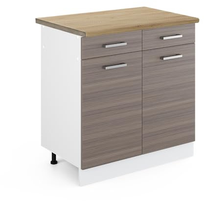Vicco Küchenunterschrank R-Line, Edelgrau, 80 cm, AP Eiche, zur freien Kombination innerhalb modularer Küchensysteme