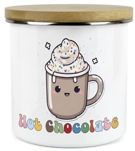 Purely Home Cartoon Hot Chocolate Storage Canister - Cute Doodles & Sprinkles Hot Drinks/Food Metal Enamel Large Storage Container Gift