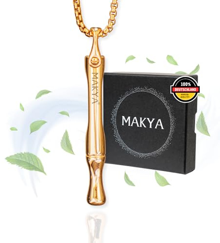 Makya V3 Gold – Rauchentwöhnung Hilfsmittel – MEHR WIDERSTAND – Nikotin & Chemiefrei - Nicht Kompatibel Taste Filter – Simuliert Rauchgefühl – Stressabbau & Atemtraining – Edelstahl Kette