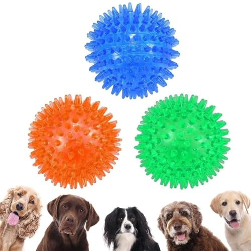 KOMUNJ 3 palle da masticare, giocattolo galleggiante e gatti, Palla in gomma per cani con punte, per la noia, la pulizia dei denti per cani di piccola e media taglia