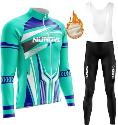 Radtrikot Set Langarm Herren Winter Fahrradbekleidung Radsportanzüge Fahrradtrikot mit Thermofleecefutter Fahrradhose mit Sitzpolster + 9D Gel Radfahren Lange Ärmel Anzug mit 3 Tasche (#5B,4XL)