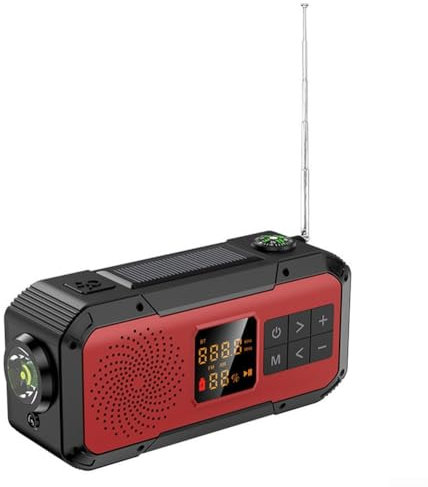 Solar Powered Weather Radio, Portable Hand Crank Radio With AM/FM, SOS Alarm, LED Torch Dynamo Radio,USB Mobile Phone Charger For Camping(Red)