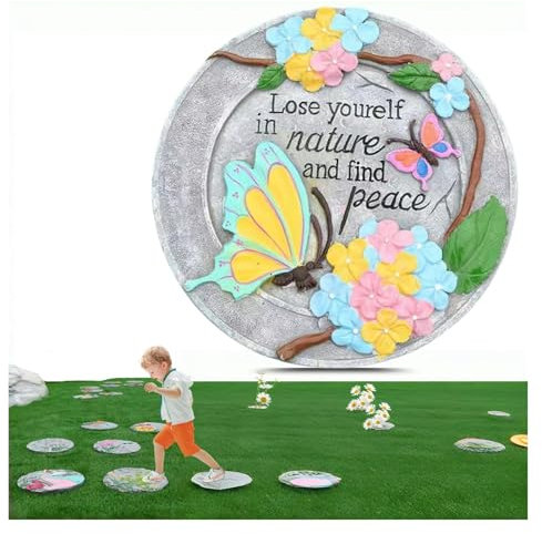 Round Garden Stepping Stones de resina piedra de paso decorpara jardín, 10 pulgadas para pavide de piedra de rodadura del paseo del jardín para emular yaral aire libre césped piedras de decoración(Sty