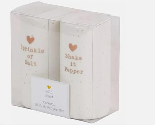 New Sleek Ceramic Gold Heart Detailing Salt and Pepper Shaker Set