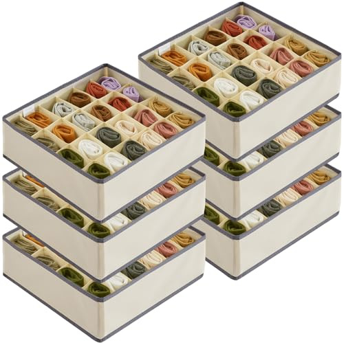 Lifewit 6 Stück Socken Unterwäsche Schubladen Organizer,24 Zellen Ordnungssystem Kleiderschrank Schrank Organizer,Wickelkommode Organizer Aufbewahrungsboxen für Kleidung Unterwäsche, Krawatten, Khaki