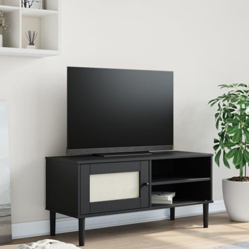 Buzaza TV-Schrank Fernsehschrank Schrank Wohnzimmer TV Cabinet TV Sideboard Wohnzimmer SENJA Rattan-Optik Schwarz 106x40x49 cm Kiefernholz
