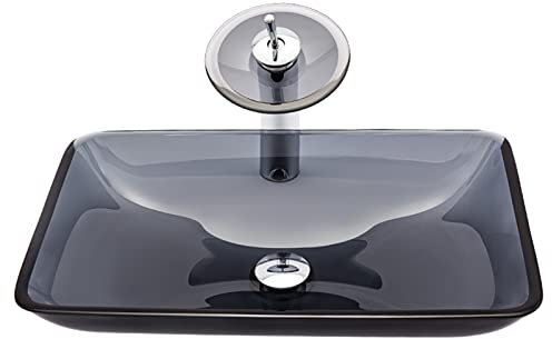 UHJKLA Badezimmer-Waschbecken über der Theke, Moderne Einfachheit, schwarz-grau, transparentes Glas, für den Außenbereich, rechteckiges Badezimmer-Waschbecke