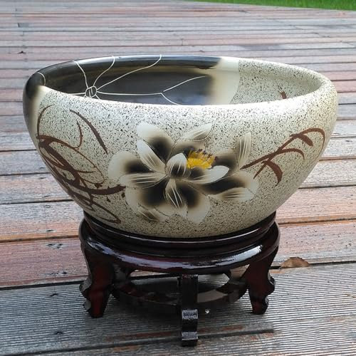 WDSOPK Blumentöpfe Bonsai-Schale Seerosen-Blumenpflanzgefäß aus Keramik mit Sockel Keramik-Sukkulententopf Mini-Hydrokultur-Pflanzbehälter Blumentopf,24 * 13cm