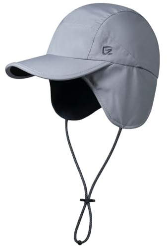 GADIEMKENSD Chapeau d'hiver imperméable pour Hommes Casquette de Baseball avec Oreillettes Corde réfléchissante Chapeau de Trappeur Chaud doublé en Polaire Chapeau Thermique Gris Clair