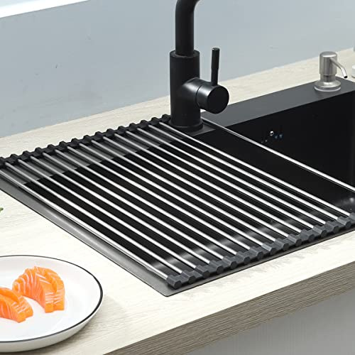 MZBDYYF Escurridor de platos enrollable de acero inoxidable, extra grande de 40 x 50 cm, plegable, portátil, multiusos, para cocina
