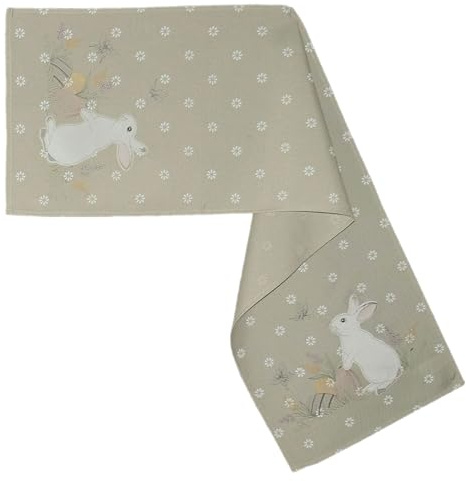 texpot Tischläufer 40 x 140 cm mit Stickerei weißer Osterhase Ostern Frühling