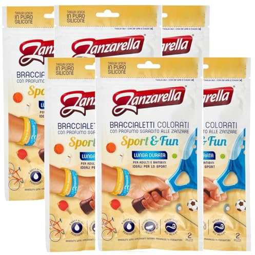 Zanzarella Braccialetti Antizanzare Per Bambini e Adulti In Silicone Atossico A Base Di Oli Essenziali A Lunga Durata (Sport&Fun, 6 Unità)