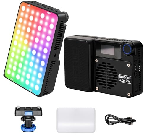 Amaran Ace 25c RGBWW LED Video Light CCT 2300K-10000K CRI 95+ TLCI 95+ Soporta control de aplicación con soporte magnético (carbón)