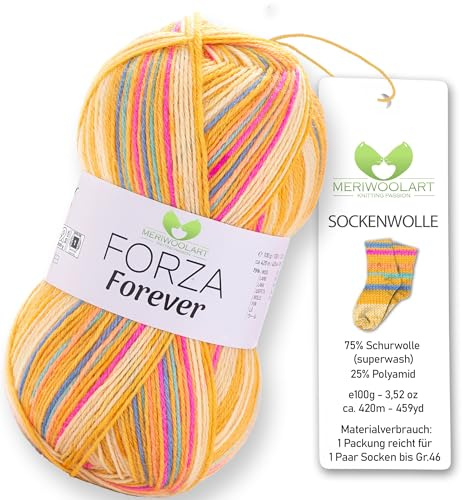 MeriWoolArt® Sockenwolle 4-fädig – 100g Merino Wolle Garn zum Stricken & Häkeln, 75% Schurwolle (superwash), 25% Polyamid, 420m – Ideal für Socken für Herren und Damen, Pullover & Cardigans 2704
