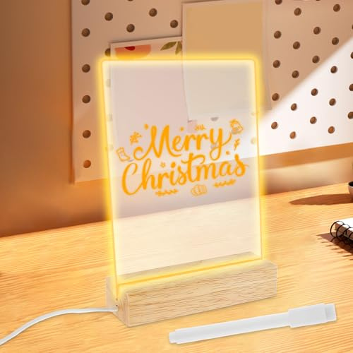 KTCINA 2-in-1 LED Notiztafel mit Einstellbarer 7 Farbe USB Ultra Stilvoll Exquisit 15 x 20 x 0.2 cm LED Kreative DIY-Lampe Holzsockel mit Bunten LED mit Löschbarer Stift Nachrichtentafel mit Led