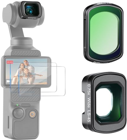 NEEWER 1/4 svart diffusionsfilter och vidvinkelobjektiv kompatibel med dji Osmo Pocket 3 Creator Combo tillbehör, 108° synfält, filmeffektfilter med 2 skärmskydd, FL-B33