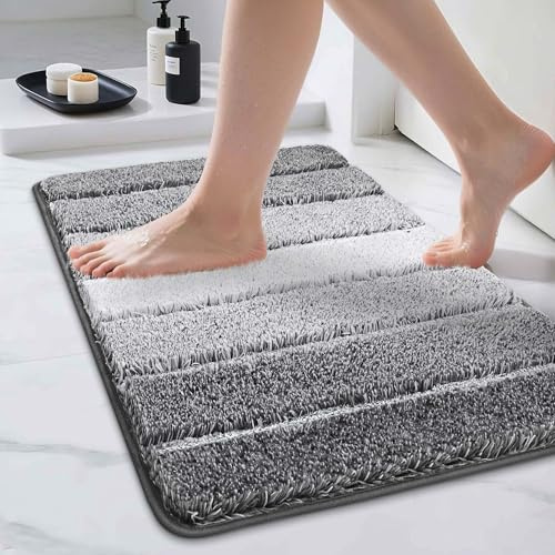 COSY HOMEER Badezimmerteppich 40 x 60 cm, Grau | Weiche Badematte, saugstark, rutschfest, waschbar, 100% Polyester, für Dusche, Bad und Schlafzimmer