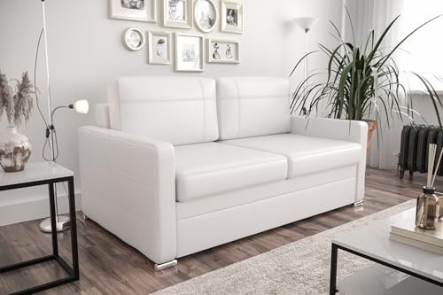 Friderik Ledersofa Avanti IV – Echtleder Couch mit Schlaffunktion & Bettkasten – 2,5-Sitzer 187 cm – Naturleder Madras, Modernes Design, Hochwertige Verarbeitung (Weiß)