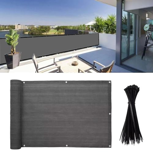 Junkogo 4x16Ft Balcony Privacy Screen, Apartment Railing Cover for Sunshade Wind & UV Protection, Outdoor Privacy Fence Screen for Patio, Terrace, Porch & Poolside Protection (Dark Grey)