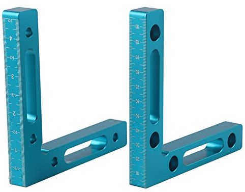 2er Set Rechtswinkelklemme 90° Hochpräzise Positionierklemme aus Aluminiumlegierung, Eckspanner für Holzbearbeitung, Innen- & Außenecken Fixwerkzeug Blau.