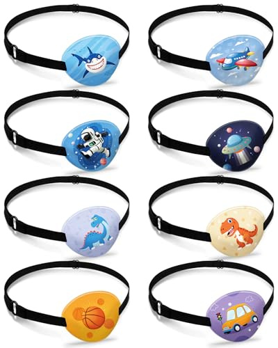 8 pièces Cache Oeil Adultes et Enfants,Cache Oeil Medical pour amblyopie orthoptiste, Licorne cache-œil couvre Lunettes Eye Patches pour Garçon