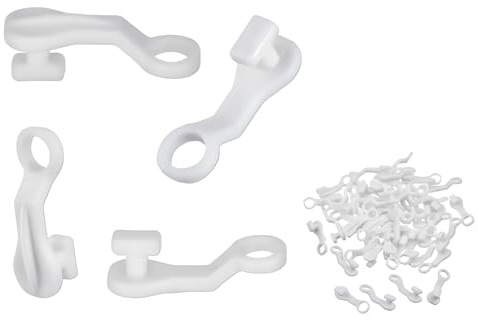 Tivleed 60 Pack White Plastic Curtain Glider Hooks - Heavy Duty Curtain Track Gliders & Rail Fittings for Caravan, Motorhome, Home, Drapes & Blackout Curtains, Universal Sliding Hooks