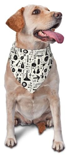 Hundehalstuch für kleine, mittelgroße und große Hunde, Vintage-Stil, schwarz, mit Instrumentenaufdruck, verstellbares Dreieckstuch für Katzen und Hunde