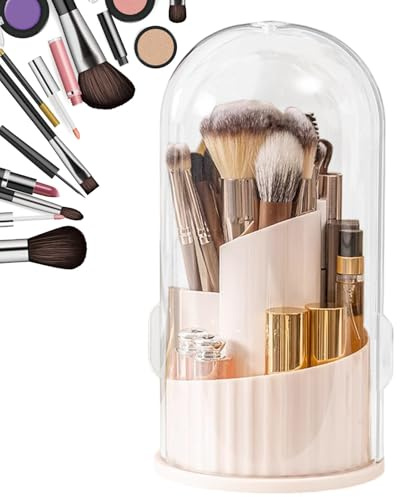 Opilroyn Portacepillos de maquillaje para inodoro, organizador de escritorio, soporte giratorio 360 grados antipolvo con tapa para cosméticos viaje tocador