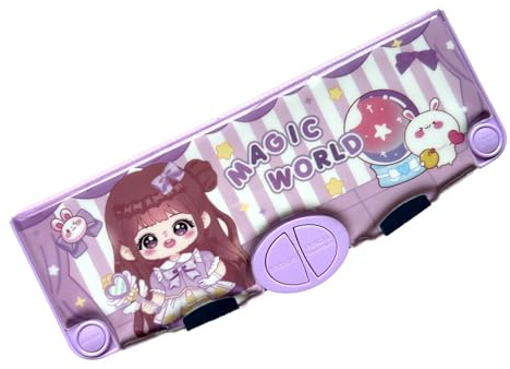 XITEA Trousse multifonction avec taille-crayon, ciseaux, calendrier, ruban adhésif transparent, règle, gomme, boîte à stylos pour enfants, a